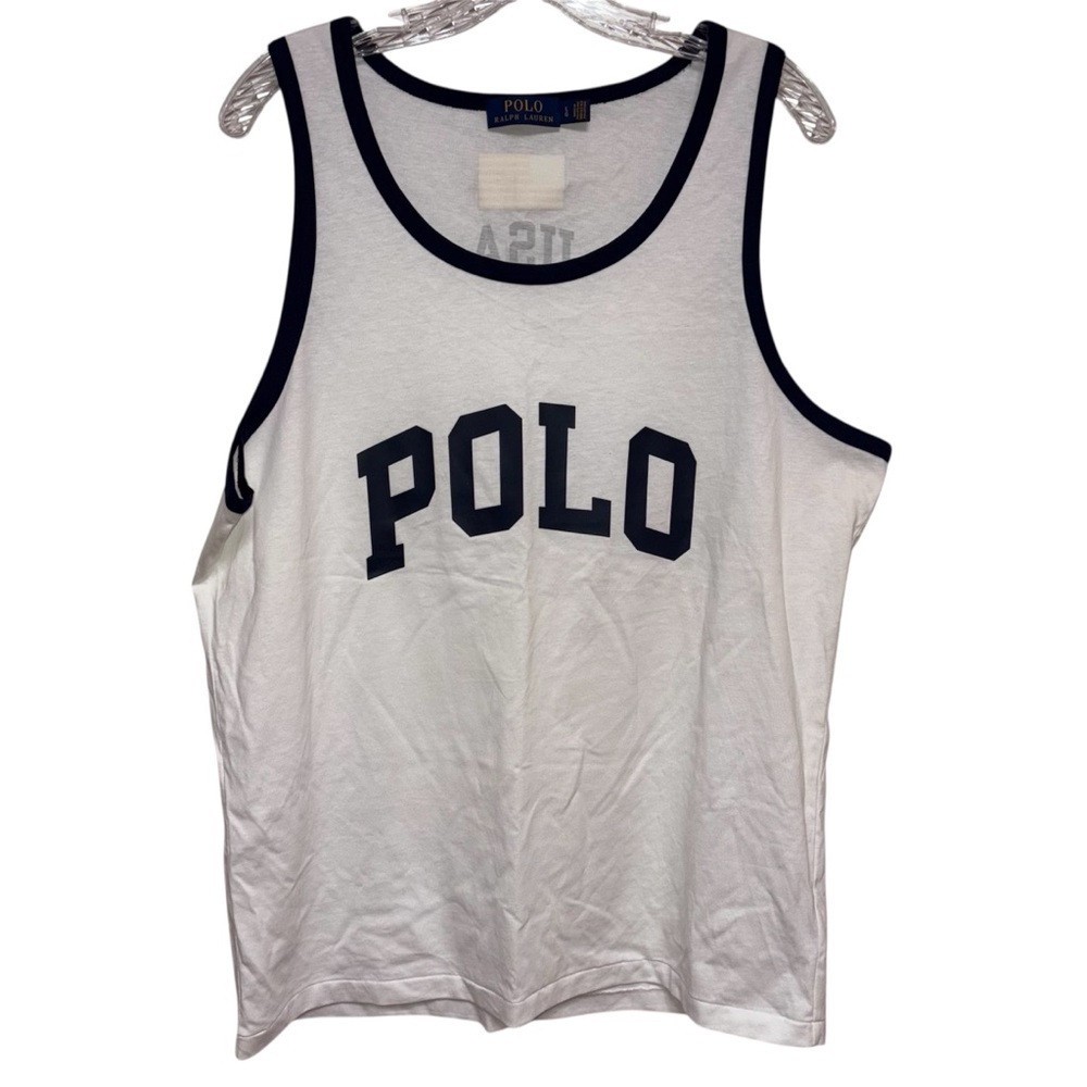 POLO RALPH LAUREN Men’s Tank Top White Navy USA Sz L